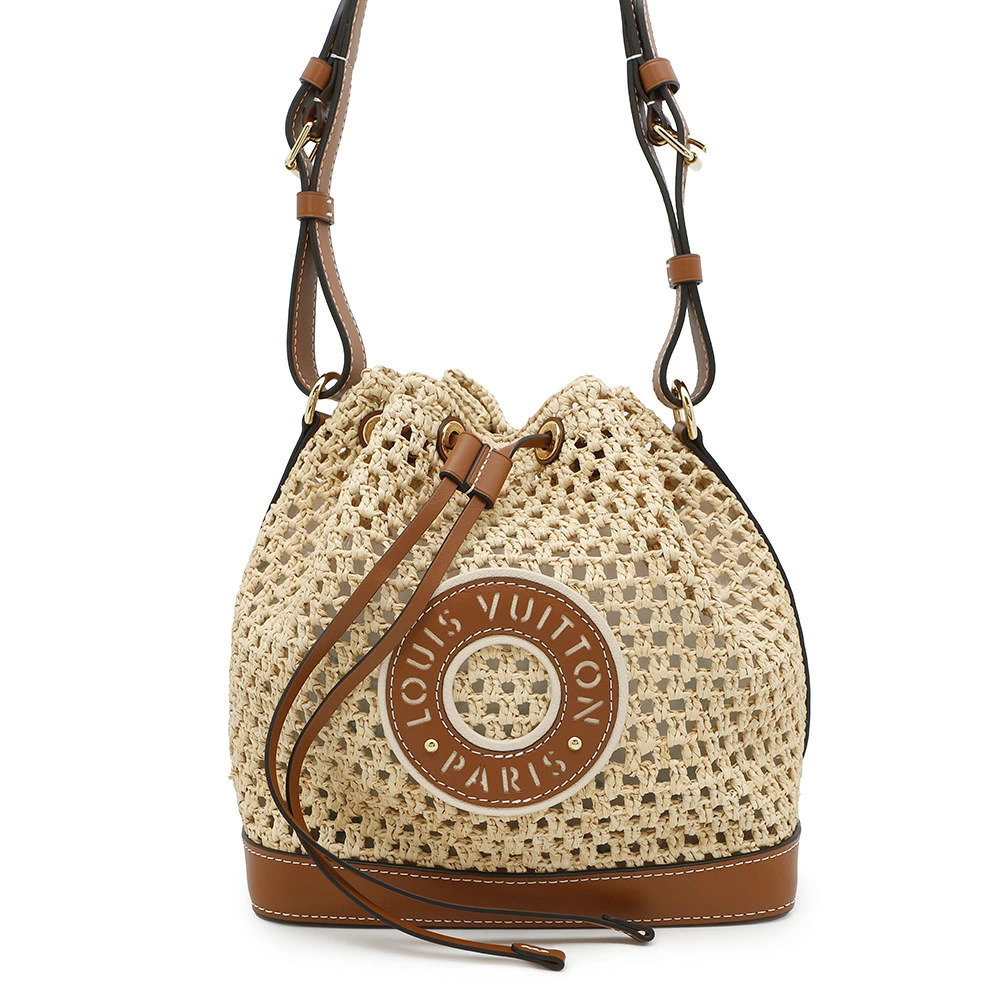 Louis Vuitton Raffia Noe Shoulder Bag Basket Monogram Woven Brown